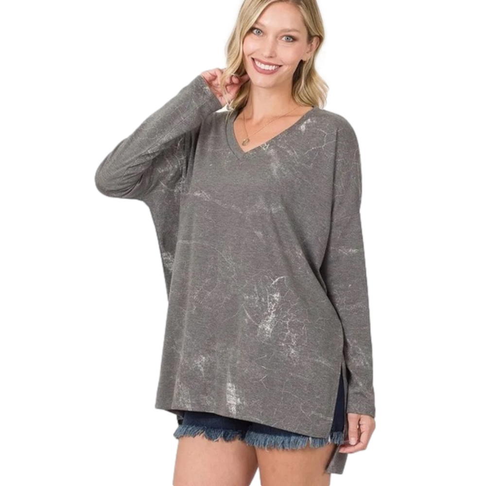 NWOT Oversized Cozy Marble Gray French Terry Top size 3x